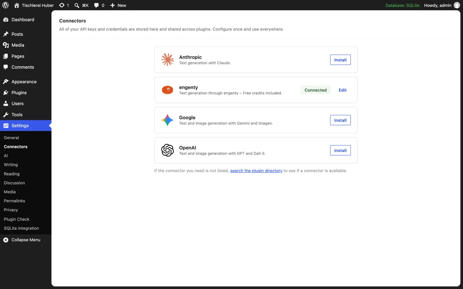 Settings → Connectors: engenty beside the other providers.