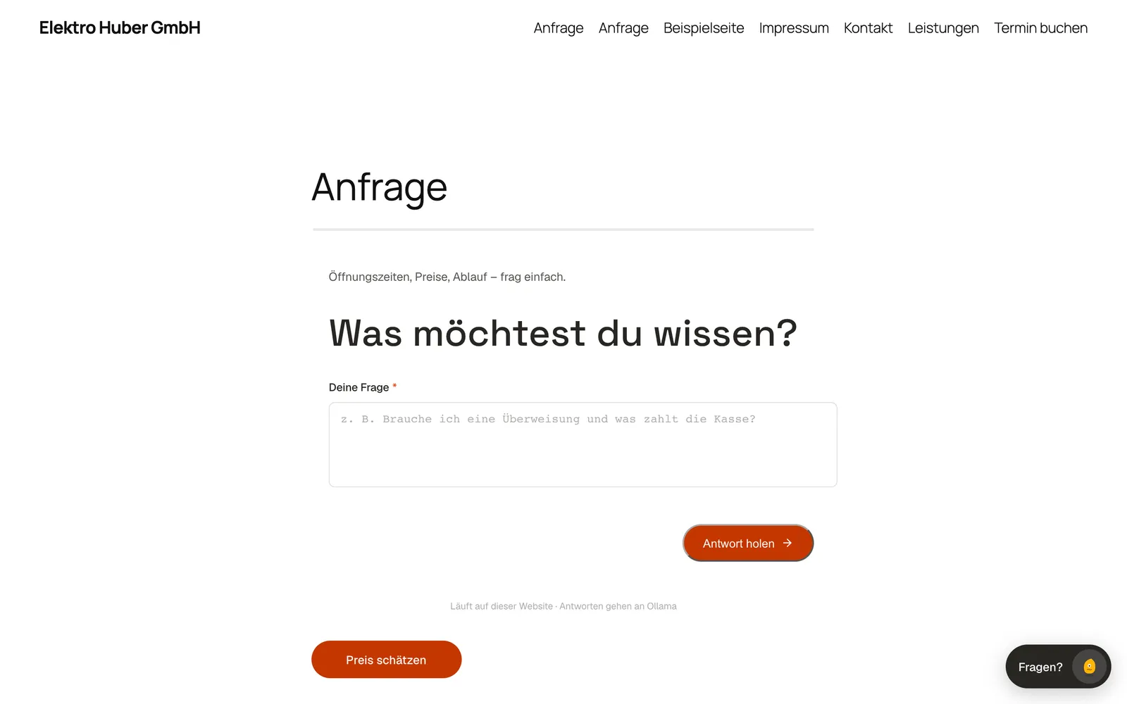 Eine Besucherfrage, auf der Website beantwortet.