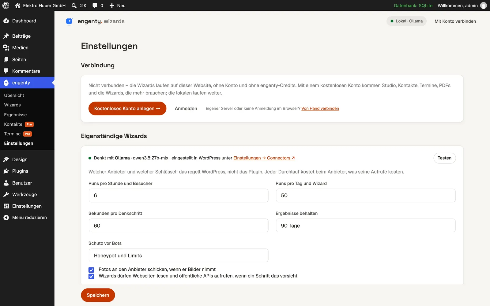 Einstellungen: der Anbieter, Grenzen, Werkzeuge.